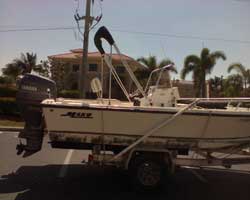 Boat tied to trailer