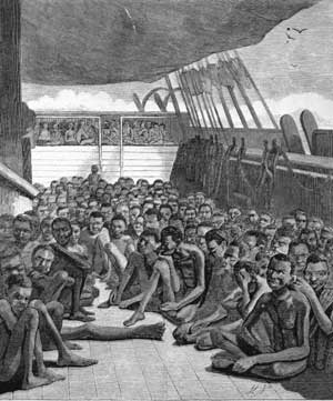 dozens of black africans on a boat illegially being imported into Key West as slaves