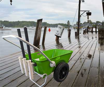 wheeleez green fishing cart on a dock