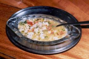 Silver bowl with ceviche in it made in Costa Rica