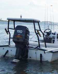 Flats boat with motor up