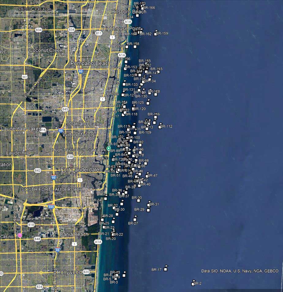 America Go Fishing Broward County reef site location on a map