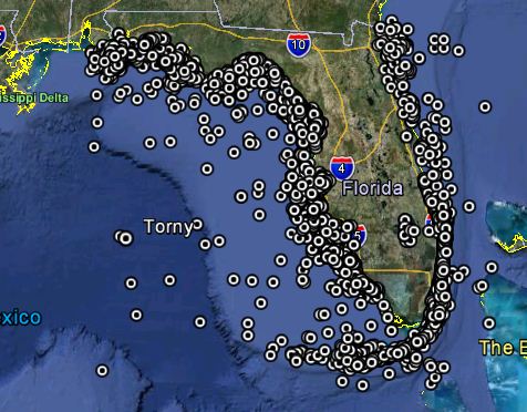 Image of florida showing gps marks