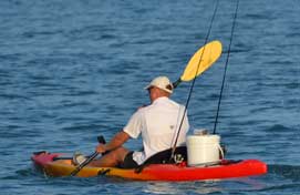 Man on kayak with fishing setup