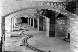 Black & white photo of fort Jefferson's arches
