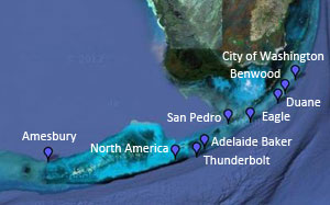Chart showing shipwreck trail sites