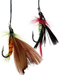 2 fishing fly lures on line