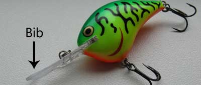 closeup of a fishing lure's bib