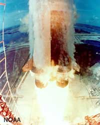 Closeup of engine blast as Apollo 11 takes off