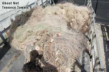 huge ghost net on a truck that was removed from tenneco towers off miami