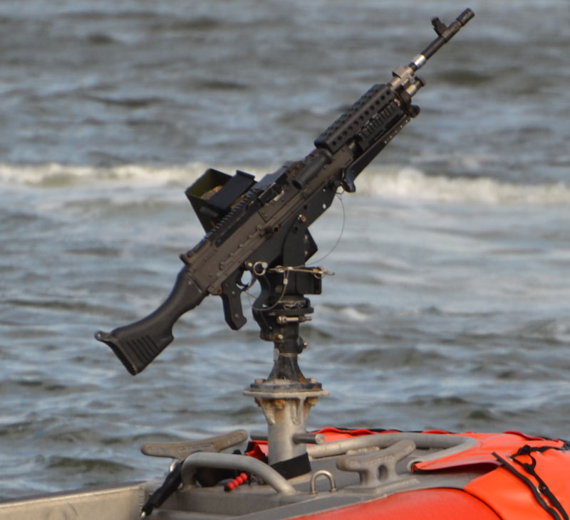 closeup of the USCG machine gun