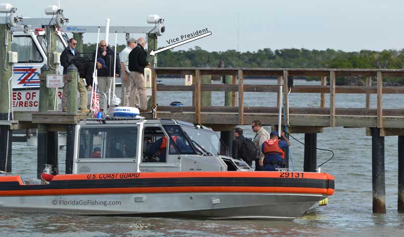 Vice President is now on the dock surrounded by many men