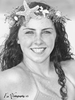 miss mermaid facial shot, big smiles and in black and white