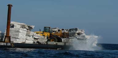 Barge with reef materials